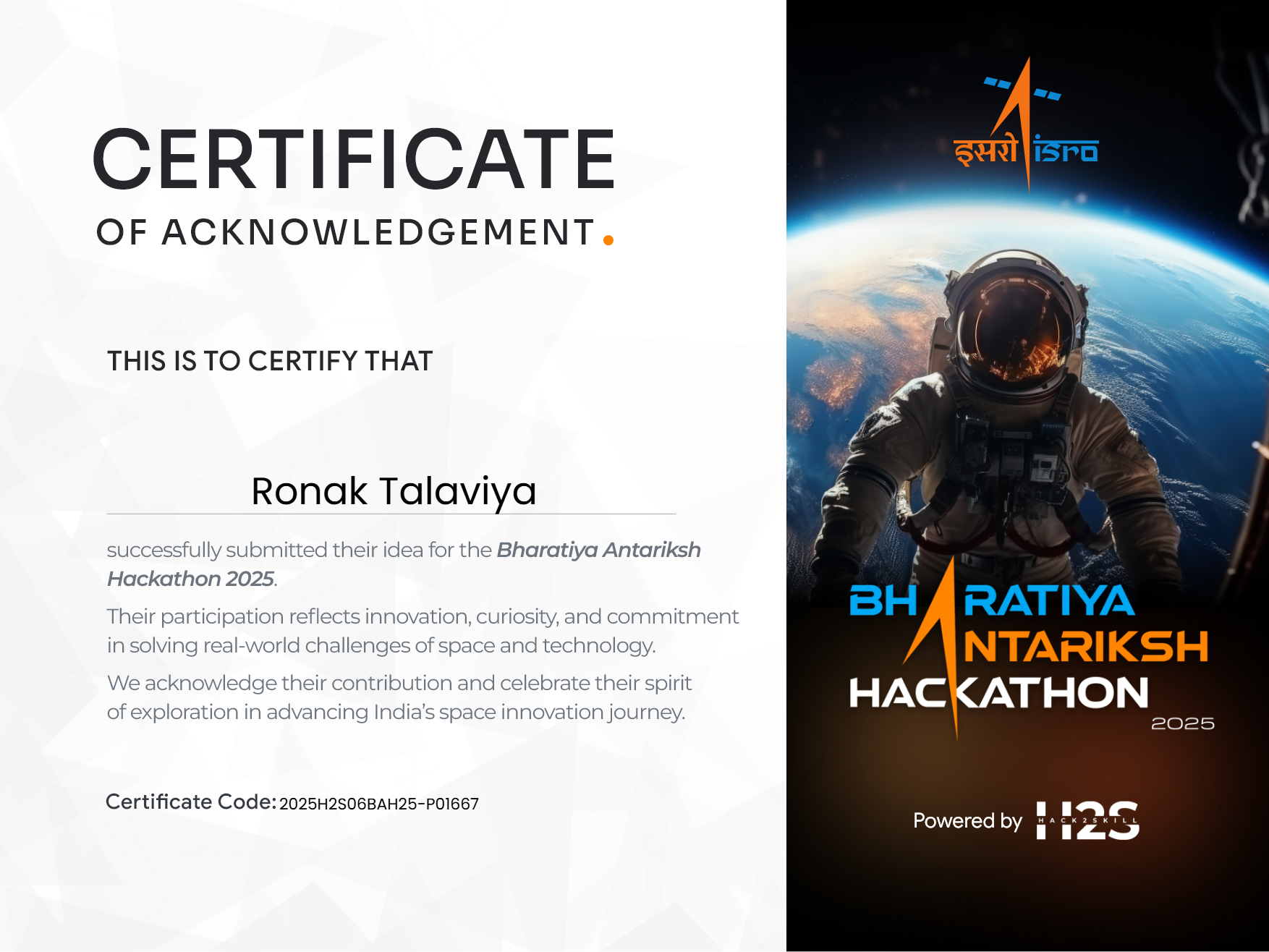 Bharatiya Antariksh Hackathon Finalist
